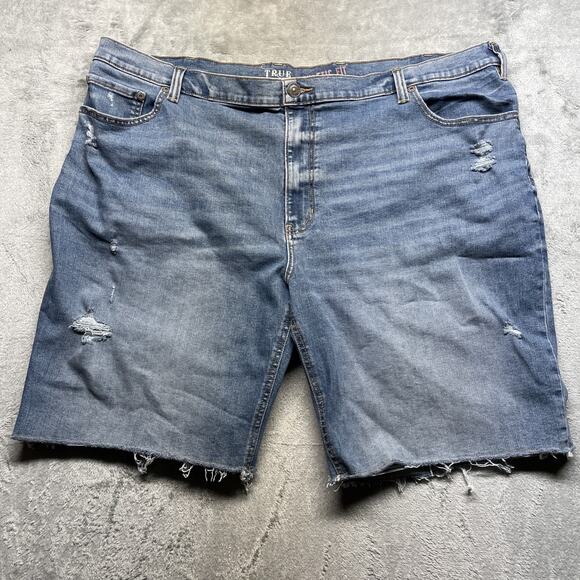 Men's True Nation Athletic Fit Y2k Bermuda Blue Jean Shorts Sz 50 Distressed - Picture 1 of 8